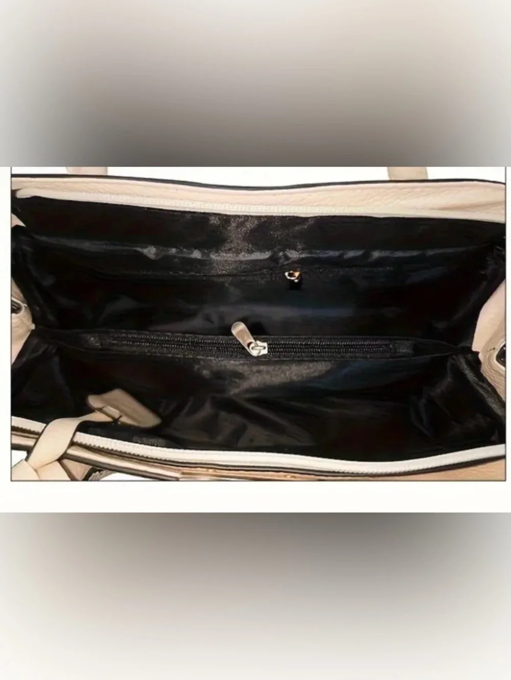 Classic Structured Women’s Tote Bag in black Vegan Leather Ivory - Picture 2 of 4